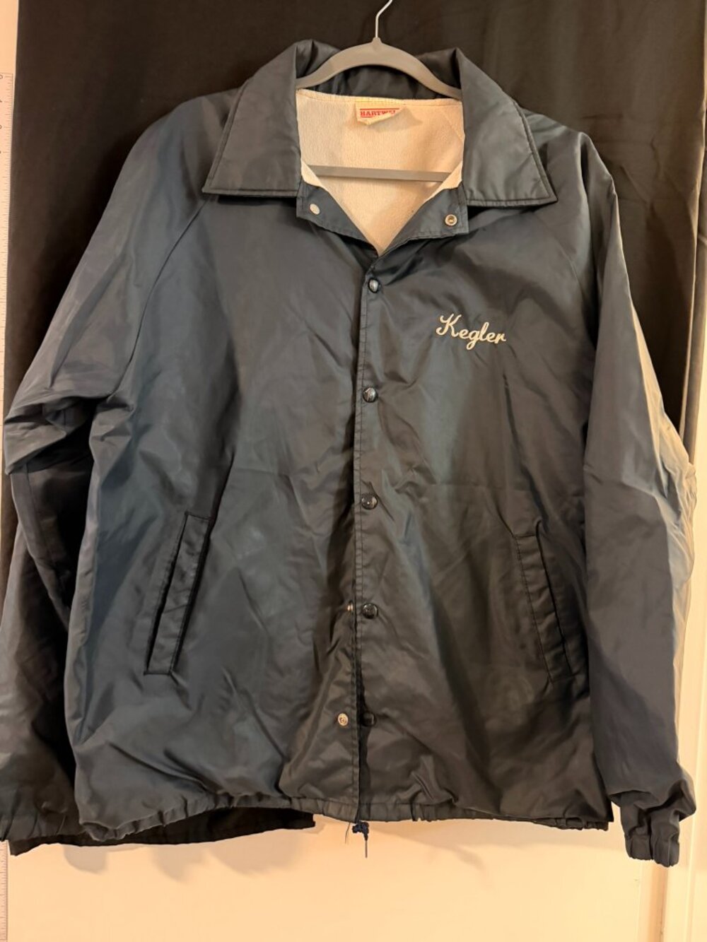 Vintage Hartwell USA Coach Jacket Men XL Black Snap Front Hays Senior Citizen Cl
